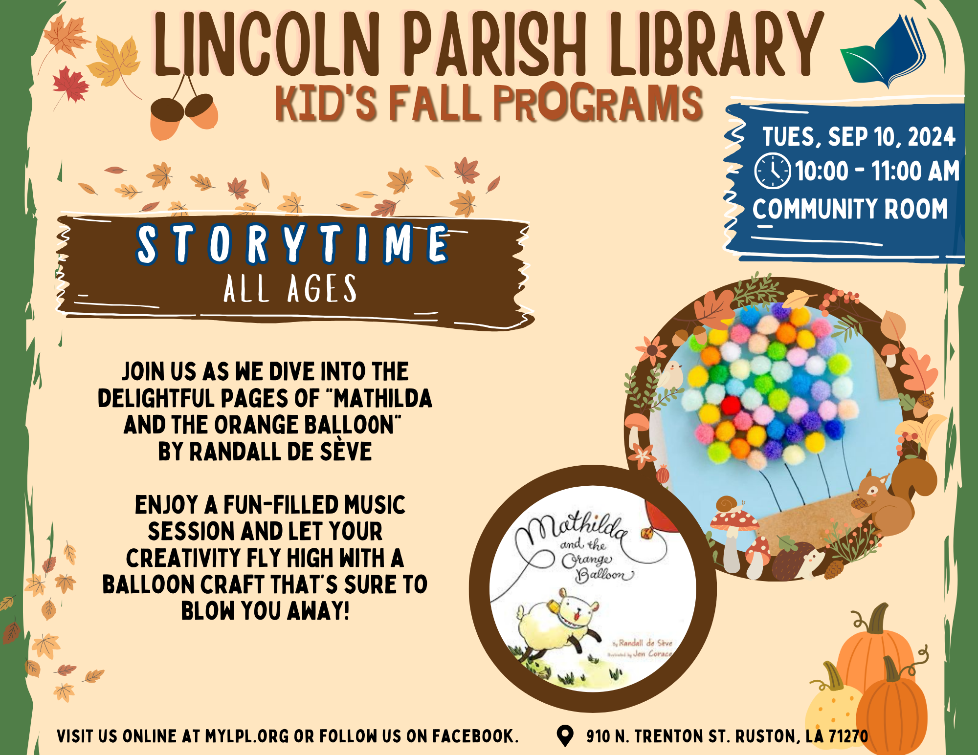 LPL Kid's Fall Storytime: in the morning - Lincoln Parish Library